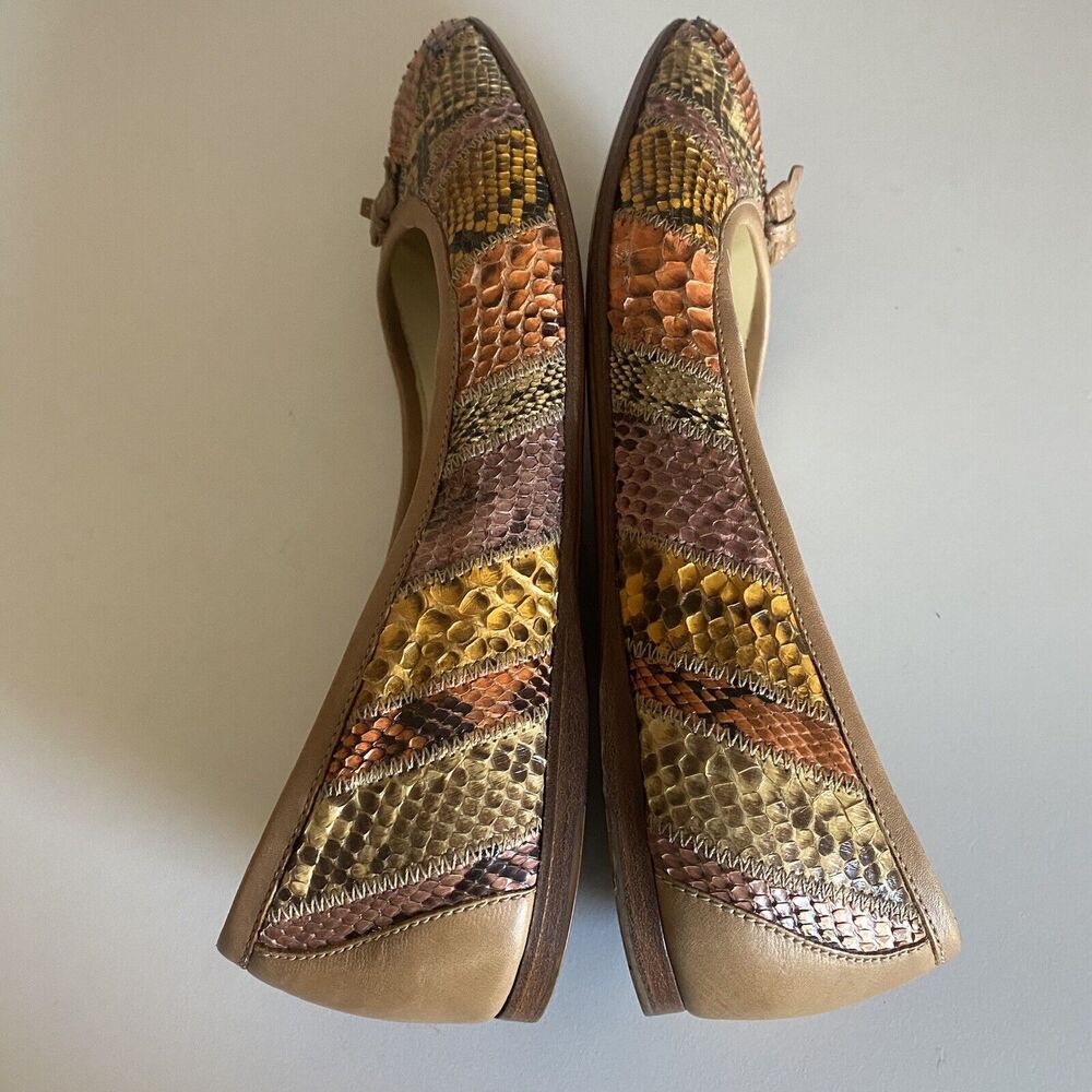 Prada Ballet Flat Leather Snake Python Patchwork Bow Brown Beige Orange 35.5 - Picture 10 of 12